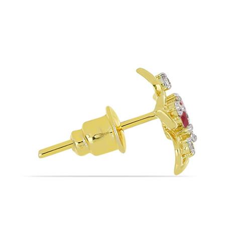 BUY 14K GOLD NATURAL RHODOLITE GEMSTONE CLASSIC EARRINGS WITH WHITE DIAMOND